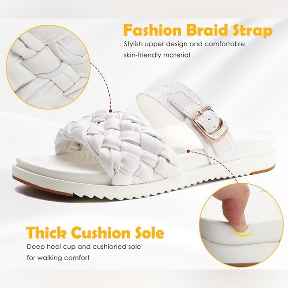 KuaiLu White Braided Slide Sandals with Decorative Buckle - Picture 4 of 7